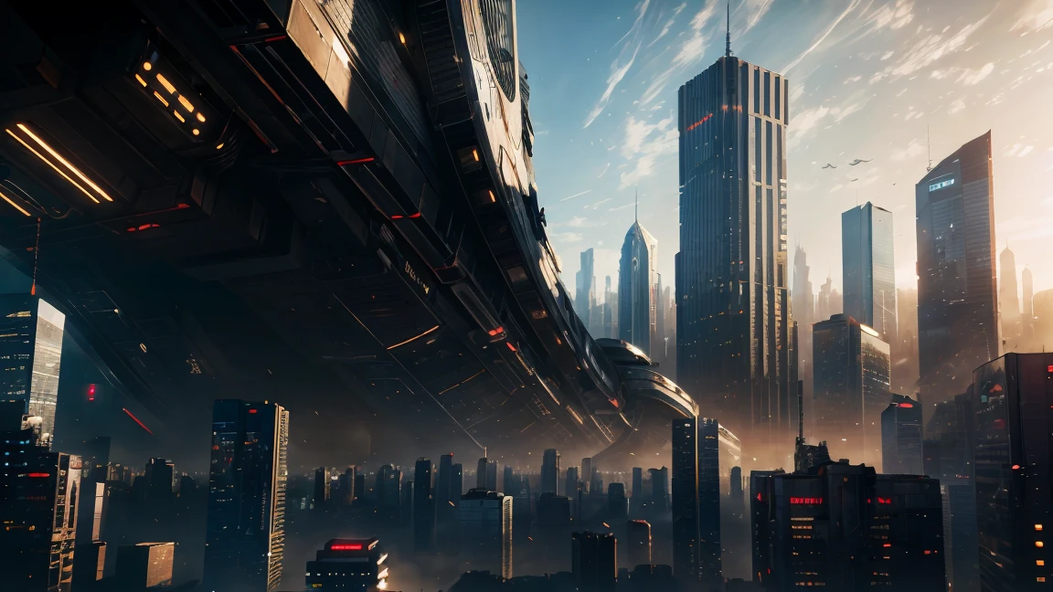 (Tech Black, dystopia:1.2), Overcrowded cities, skyscraper, captivating beauty, masterpiece, highest quality, realistic digital art, detailed background, 8k wallpaper