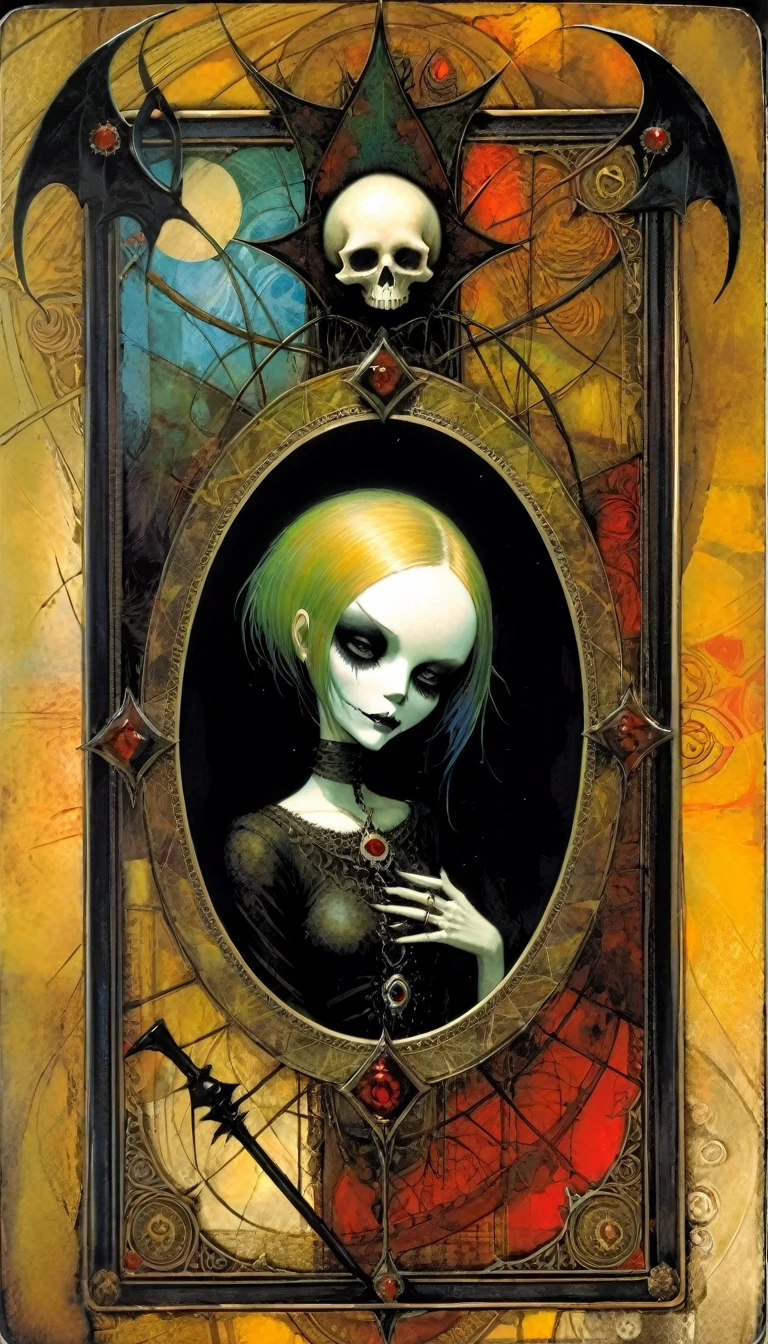 ((tarot card)) THE death((card frame)), work by Dave mcKean, vivid colors, intricate details, oil.
