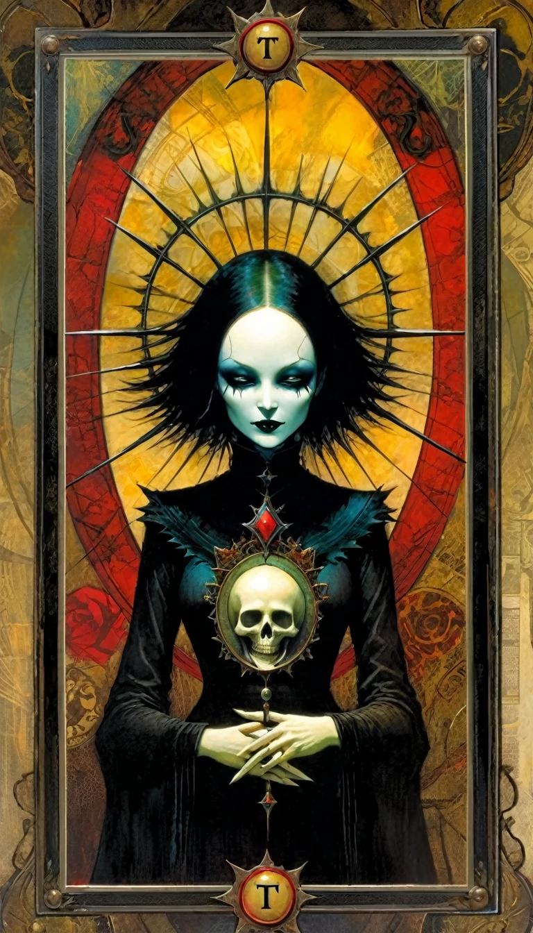 ((tarot card)) THE death((card frame)), work by Dave mcKean, vivid colors, intricate details, oil.
