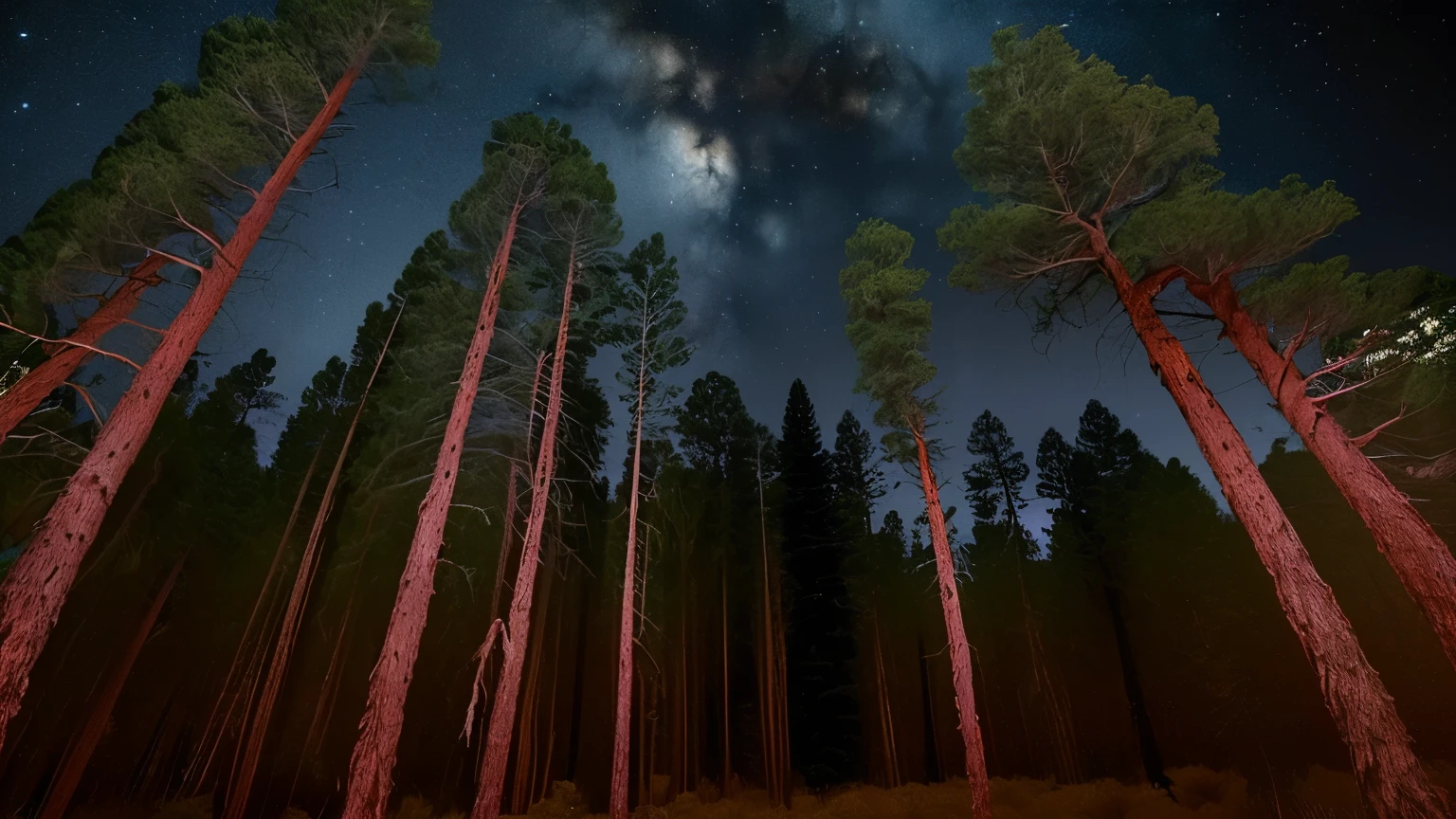 ((best qualityer)), ((realisitic)), (detailded), 1 human, in a giant dry pine forest scary at night