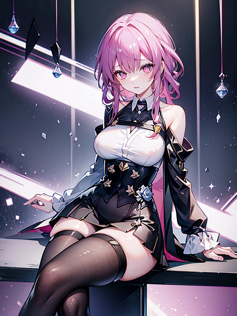 Please create an illustration that imagines Kaede Takagaki wearing a pink stage costume and singing. Try to highlight Kaede Takagaki's characteristic appearance: her long black hair and petite stature of 153 cm. Also, assuming that the background is a purple curtain that resembles a live house stage, please feel free to set the pose and expression of Kaede Takagaki. masterpiece, best quality, (highly detailed cg unity 8k wallpaper, masterpiece, best quality, ultra detail, best shadows), (detailed background), (beautiful detailed face, beautiful detailed eyes), high contrast, (best lighting, very delicate and beautiful),1girl,((colorful paint splashes isolated on transparent background, dulux,))), (caustic)), dynamic angle,beautiful detailed brilliance,whole body, Luzao, Pink low_twintails:1.2, Pink long_hair, elbow_gloves:1.2, Choker, green_eyes:1.3,hair_ornament, Hair bands,Jewellery, Ribbons, Sleeveless, Smile:1.3, Black dress:1.2, Bracelet, 2 rabbit_ears:1.2, Earrings 1 girl, mouth closed, smile, flower, long nails, looking at viewer, petals, pink eyes, purple hair, (((masterpiece)), embarrassed, surrounded by people, walking on the street in public, nsfw, naughty style, hands on hips, walking in school, playboy bunny, big thighs