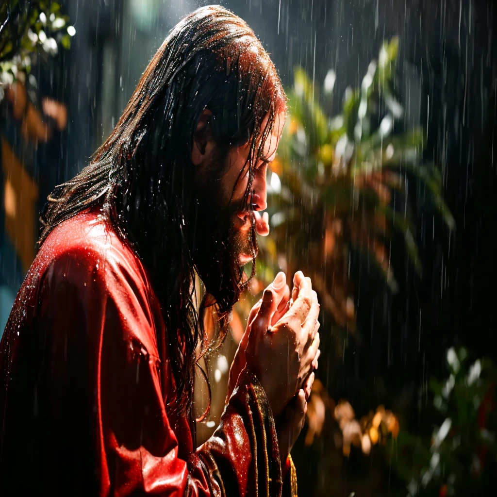 jesus praying in the chuva, wet from chuva, Jesus de Nazaré, Jesus Cristo, hard chuva pouring straight down, under chuva, Papel de parede HD, ele está sozinho, the most bela cena, tomada cinematográfica!, hard chuva falling, like tears in chuva time to die, chuva red color bleed, chuvaing, chuva!!!!, tears in the chuva, bela cena