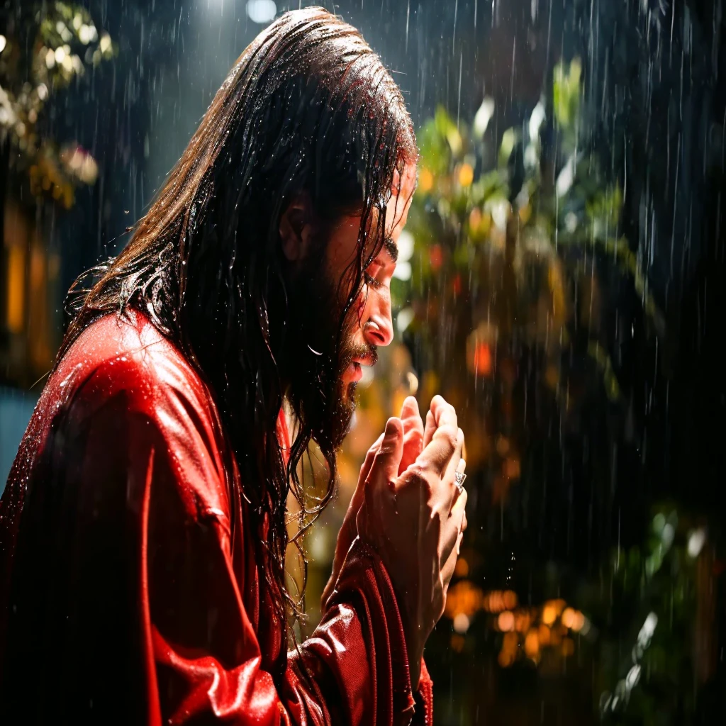 jesus praying in the chuva, wet from chuva, Jesus de Nazaré, Jesus Cristo, hard chuva pouring straight down, under chuva, Papel de parede HD, ele está sozinho, the most bela cena, tomada cinematográfica!, hard chuva falling, like tears in chuva time to die, chuva red color bleed, chuvaing, chuva!!!!, tears in the chuva, bela cena