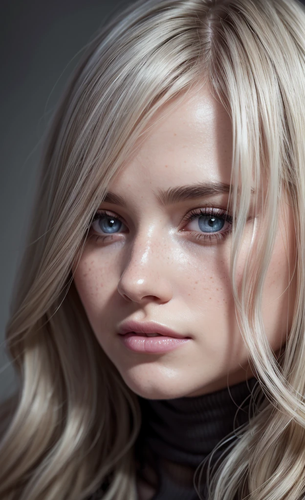 A young woman, beautiful detailed eyes, beautiful detailed lips, extremely detailed eyes and face, long eyelashes, pale skin with freckles, gray eyes, delicate nose, long wavy gray-blonde hair, sweet smile, americana, (best quality,4k,8k,highres,masterpiece:1.2),ultra-detailed,(realistic,photorealistic,photo-realistic:1.37),portrait,warm lighting,soft colors,natural tones