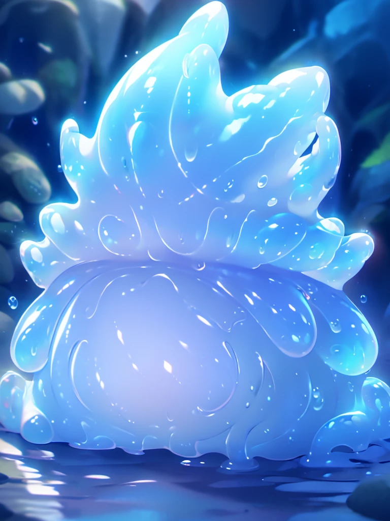 Water Slime, Large Breast, monster girl, full body, undine, concept art, heart in slime