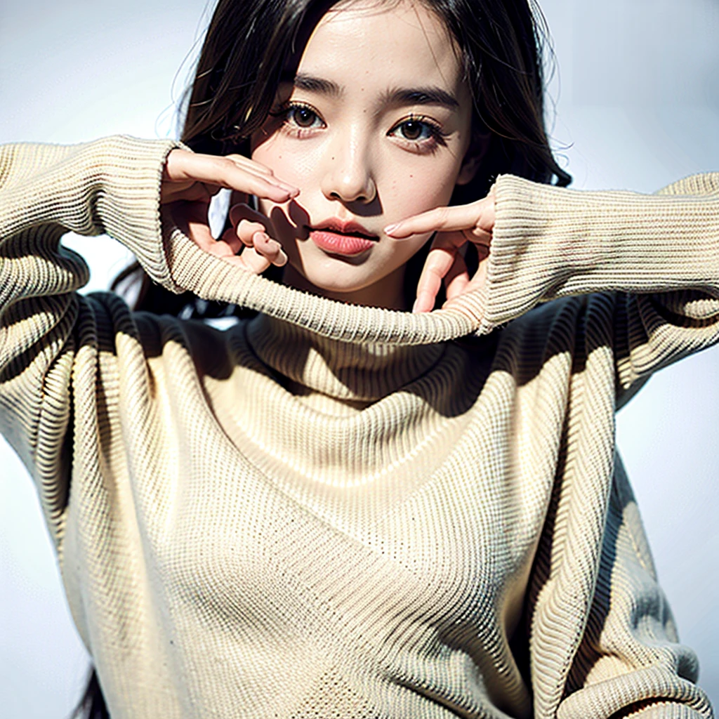 1girl,sweater,white background,