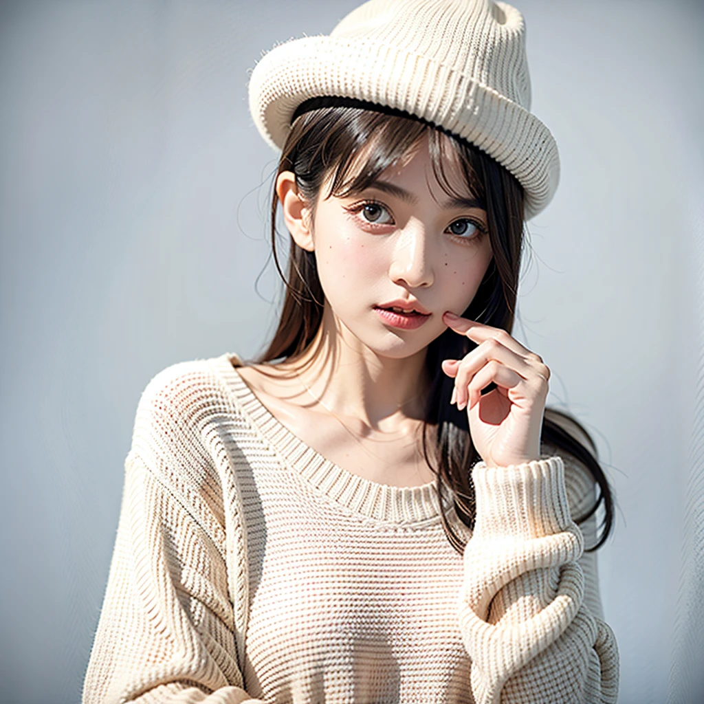 1girl,sweater,white background,