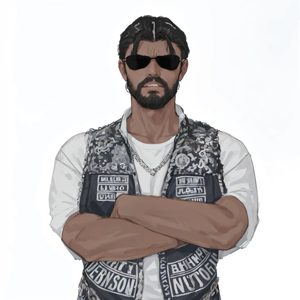 (masterpiece:1.2, best quality), (1men, solo, upper body:1.2),angry face,Hair: buzz cut, Clothing: oversized, distressed denim jacket with patches and pins, paired with black skinny jeans and combat boots, Hanging out in an underground music venue or street art exhibit