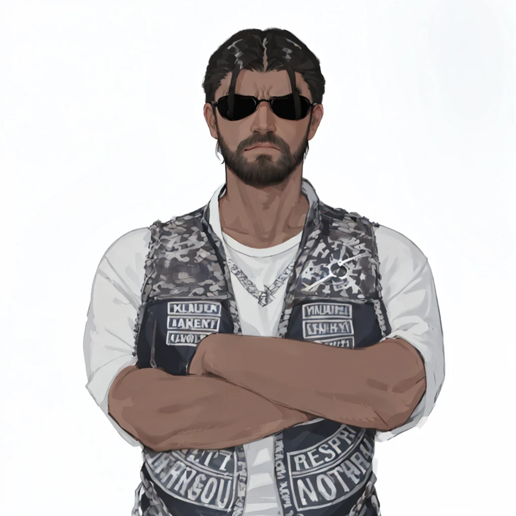 (masterpiece:1.2, best quality), (1men, solo, upper body:1.2),angry face,Hair: buzz cut, Clothing: oversized, distressed denim jacket with patches and pins, paired with black skinny jeans and combat boots, Hanging out in an underground music venue or street art exhibit