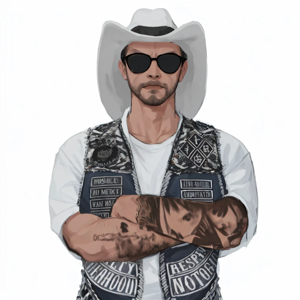 (masterpiece:1.2, best quality), (1men, solo, upper body:1.2),angry face,Hair: buzz cut, Clothing: oversized, distressed denim jacket with patches and pins, paired with black skinny jeans and combat boots, Hanging out in an underground music venue or street art exhibit