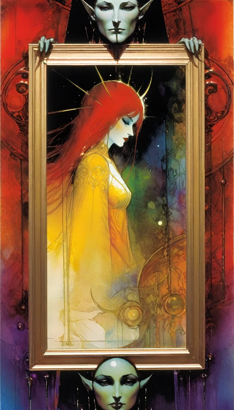 ((tarot card)) THE TRIAL ((card frame)), work by Bill Sienkiewicz, vivid colors, intricate details, oil.