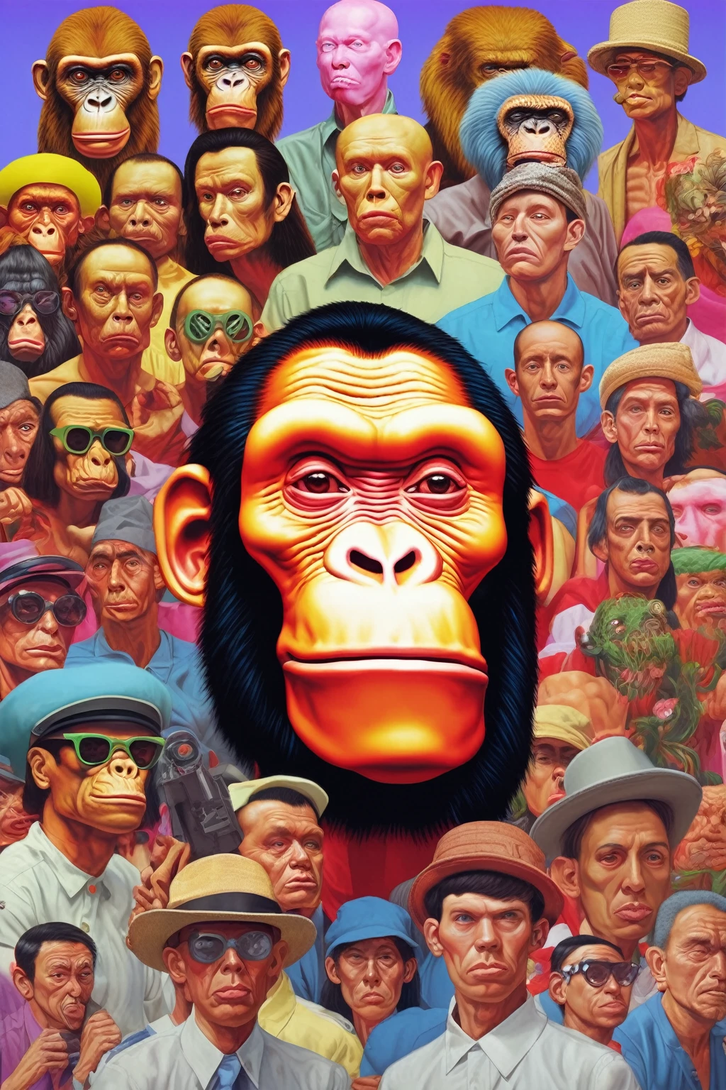APE NFT HIGH QUALITY , bored ape , Alex Gross Style -Yue Minjun singe habillé comme Tyler le créateur craint et déteste le style de magazine étourdi