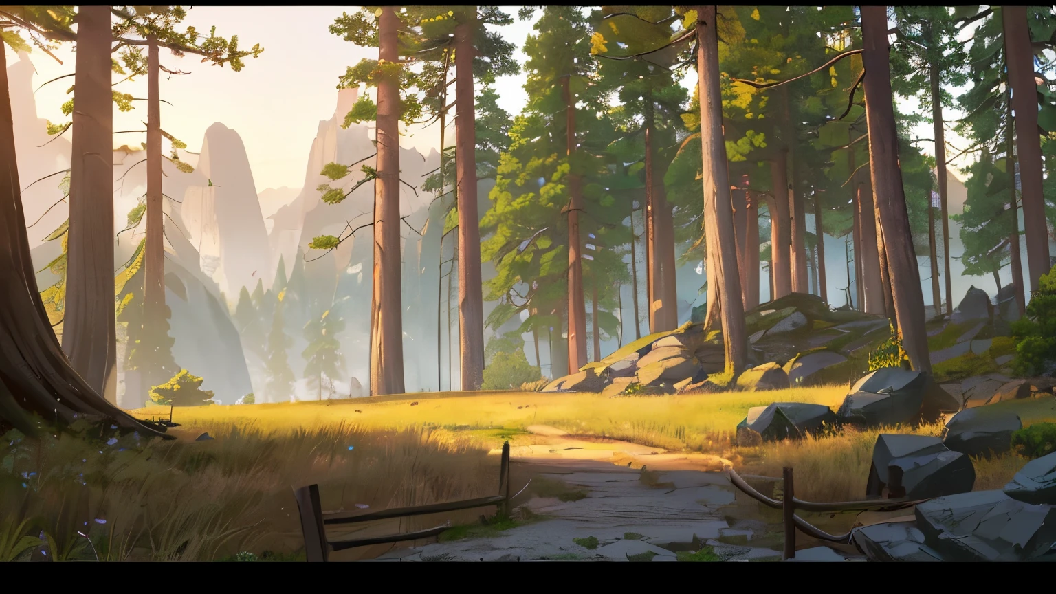 Oriental fantasy atmosphere, (((Dark Night Hours))), (((View from a height of about 5 meters))), (((Bent-Pine))), (((Short, curved old pines as tall as a man))), (((The end of the tree is visible on the screen))), (((Scenery in a narrow forest))), Flat feeling without vanishing point perspective,  photorealistic lighting, (((At night when the moonlight is faint))),  high-definition details, ​masterpiece, Best quality at best, (Highly detailed CG integrated 8k wallpaper), (Top  Quality),  Forest scenery,  The bottom half of the screen is flat ground, Land with a moderate mix of soil and grass, The direction of the road is from the left side of the screen to the right side of the screen., (((At the top half of the screen are very small trees and rocks.))),  Small rocks, Distant view behind the trees, mountains, The dark hour after sunset, The size of the tree is small and it has a lot of curves,