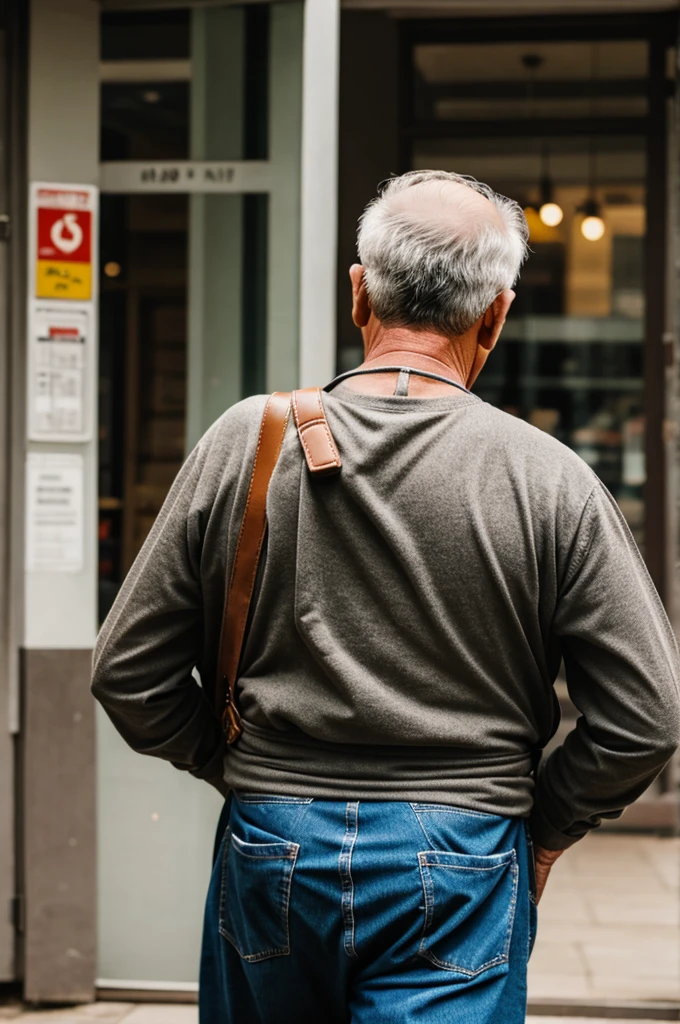An old man carrying a bag on his back.