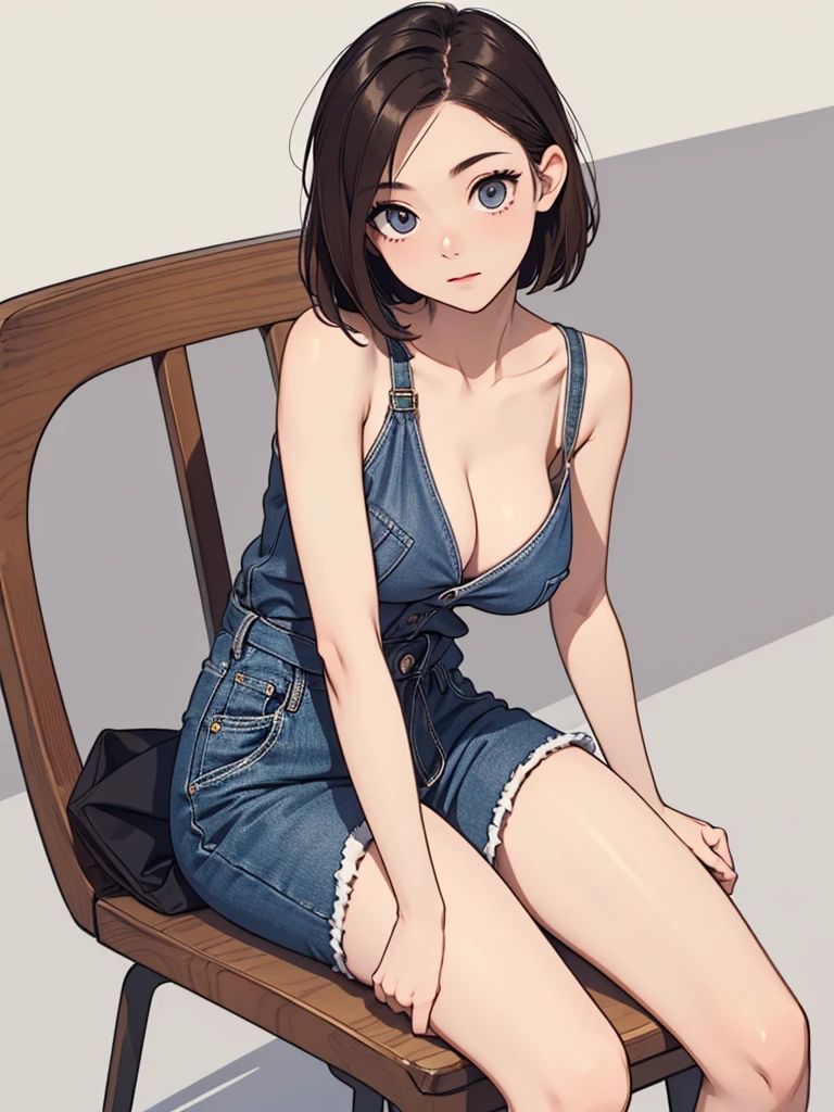 (((masterpiece, best quality, ultra highres, 1 girl, solo, no background))), super detailed skin and face and eyes and finger, beautiful japanese woman, small breasts:1.5, skinny, light brown hair, white background, very short hair, (an illustration of girl), Knee shot, Generate with illustrations, Various expressions, Various poses, Various Costumes, spread legs, Please draw the entire character within the frame, ensuring that the head, arms, and legs are not cut off. The background should be simple, with the character positioned centrally, spread legs,