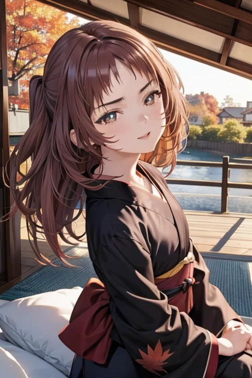#Basic things miewz, A girl is posing for a photo, animeのかわいい女の子, (((One Girl, Baby Face, ))),
BREAK
#Clothing Accessories
((Black yukata : Pattern featuring autumn leaves + Red band + Long sleeve + Wide sleeves), geta),
BREAK
#Features
(Droopy eyes), (Small breasts),
BREAK
#expression
(smile),
#background environment
((noon, Sunshine + Japanese-style house + Rural landscape)),
#composition
(Face the viewer:1.4, Aggressive Pose:1.4, Cowboy Shot:1.4),
BREAK
#Body parts elements
(Beautiful Hair,Shiny Hair),
(double eyelid, Long eyelashes),
(Expression of fine eyes, Beautiful and delicate eyes, Sparkling eyes, Eye Reflexes),
(Human Ear),
(Beautiful Nose, Thin Nose),
(Glossy lips, Beautiful Lips, Thick lips), (Symmetrical facial features),
(Detailed skin, Textured skin, Beautiful Skin),
BREAK
#Quality
(((Highest quality)), ((masterpiece)), ((Very detailed))), ((High resolution), (16K,1080P)),
(Realistic), (Anatomically correct),
((comics, anime)), (3DCG), CG illustration,