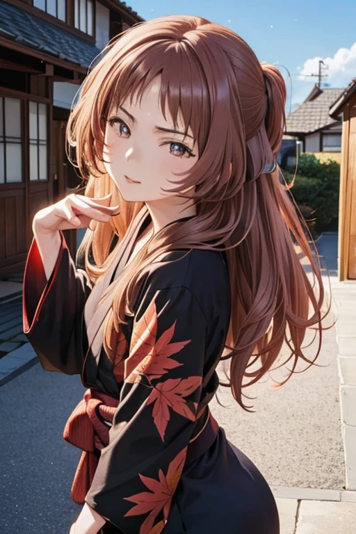 #Basic things miewz, A girl is posing for a photo, animeのかわいい***, (((One Girl, Baby Face, ************))), 
BREAK 

#Clothing Accessories 
((Black yukata : Pattern featuring autumn leaves + Red band + Long sleeve + Wide sleeves), geta), 
BREAK 

#Features 
(Droopy eyes), (Small breasts), 
BREAK 

#expression 
(smile), 
#background environment 
((noon, Sunshine + Japanese-style house + Rural landscape)), 
#composition 
(Face the viewer:1.4, Aggressive Pose:1.4, Cowboy Shot:1.4), 
BREAK 

#Body parts elements 
(Beautiful Hair,Shiny Hair), 
(double eyelid, Long eyelashes), 
(Expression of fine eyes, Beautiful and delicate eyes, Sparkling eyes, Eye Reflexes), 
(Human Ear), 
(Beautiful Nose, Thin Nose), 
(Glossy lips, Beautiful Lips, Thick lips), (Symmetrical facial features), 
(Detailed skin, Textured skin, Beautiful Skin), 
BREAK 

#Quality 
(((Highest quality)), ((masterpiece)), ((Very detailed))), ((High resolution), (16K,1080P)), 
(Realistic), (Anatomically correct), 
((comics, anime)), (3DCG), CG illustration,
