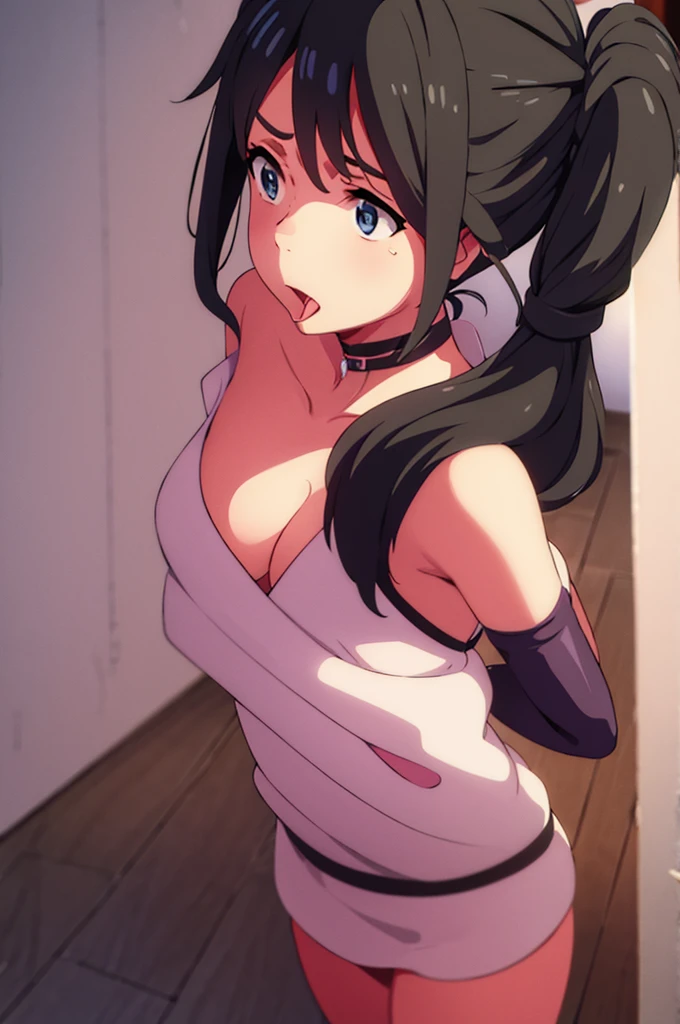 1girl,perky breasts,semi-long hair,side ponytail,((red ribon)),black hair,sweat,blush,open mouth,((head back)),tongue out,
BREAK (maid costume),((undressing)),
BREAK missionary,sex,intercourse with a fat man,faceless male,trembling effect motion lines with sexual climax intercourse,penetration,motion blur,cum in pussy,excessive cum,
BREAK from above,bedroom,many used tissue,
BREAK score_9,source_anime,rating_explicit,uncensored,