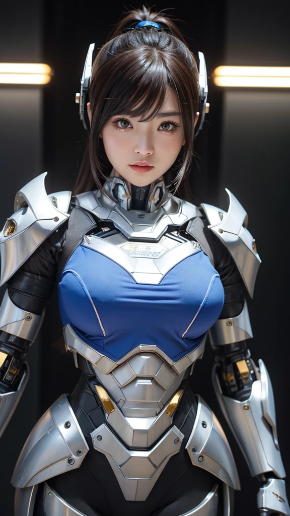 Textured skin, Super Detail, high details, High quality, Best Quality, hight resolution, 1080p, hard disk, Beautiful,(Super Heroine),(Mecha Queen),Oppai Missile,beautiful cyborg woman,Mecha Cyborg Girl,Battle Mode,Girl with a Mecha Body,She wears a battle cyborg mech with a weapon,Fulll body Shot