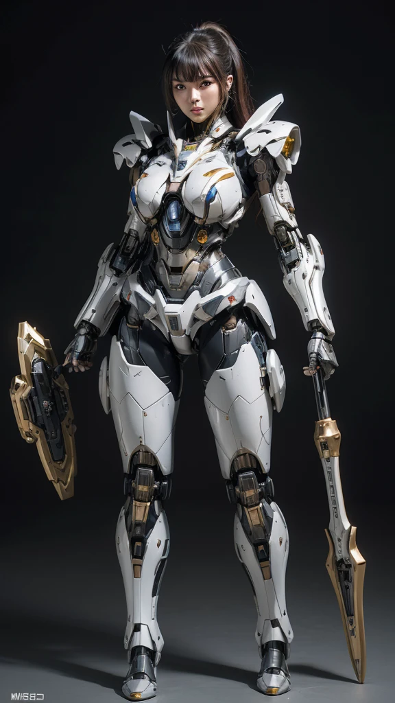 Textured skin, Super Detail, high details, High quality, Best Quality, hight resolution, 1080p, hard disk, Beautiful,(Super Heroine),(Mecha Queen),Oppai Missile,beautiful cyborg woman,Mecha Cyborg Girl,Battle Mode,Girl with a Mecha Body,She wears a battle cyborg mech with a weapon,Fulll body Shot