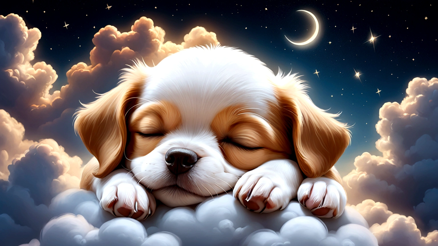 cute little dog sleeping in the clouds