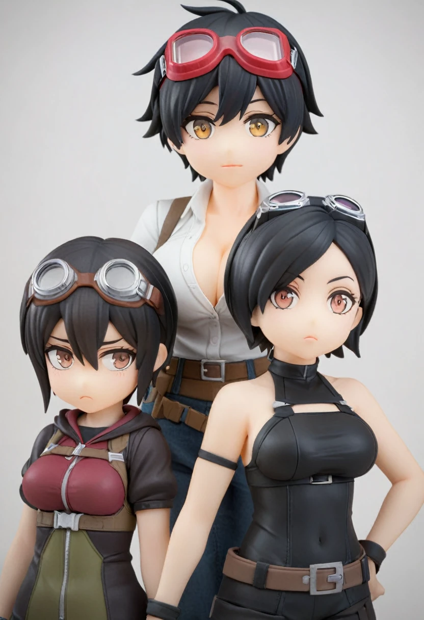 (boyish short:1.5) Very short hair, (Black Hair;2),Large Breasts ,Oblique eyes,(Goggles on head:1.2),