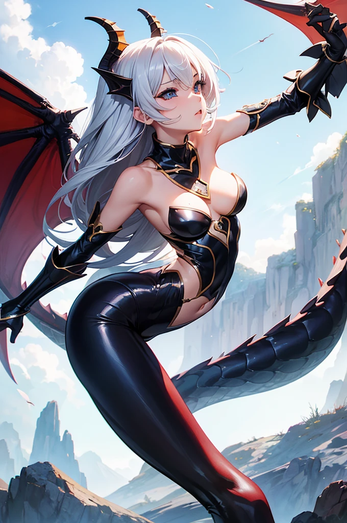 a sexy woman, (best quality), (masterpiece), (1girl), slim, anime, (flat chested), (protrait), (dragon outfit), (front view)
