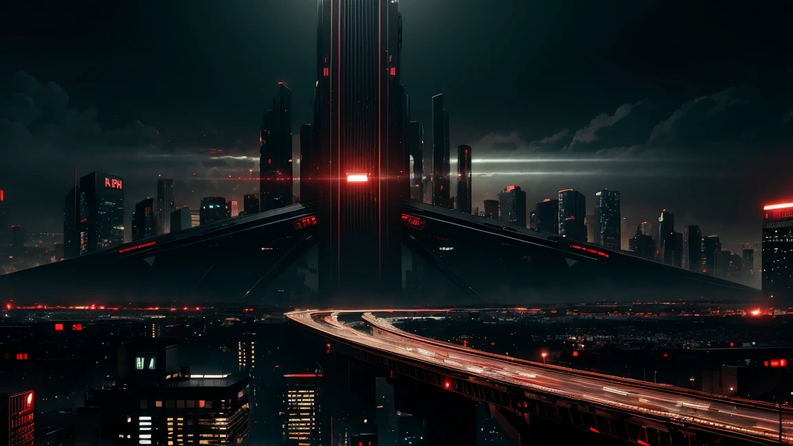 (Tech Black, dystopia:1.2), Overcrowded cities, lights ble and red, captivating beauty, masterpiece, highest quality, realistic digital art, detailed background, 8k wallpaper