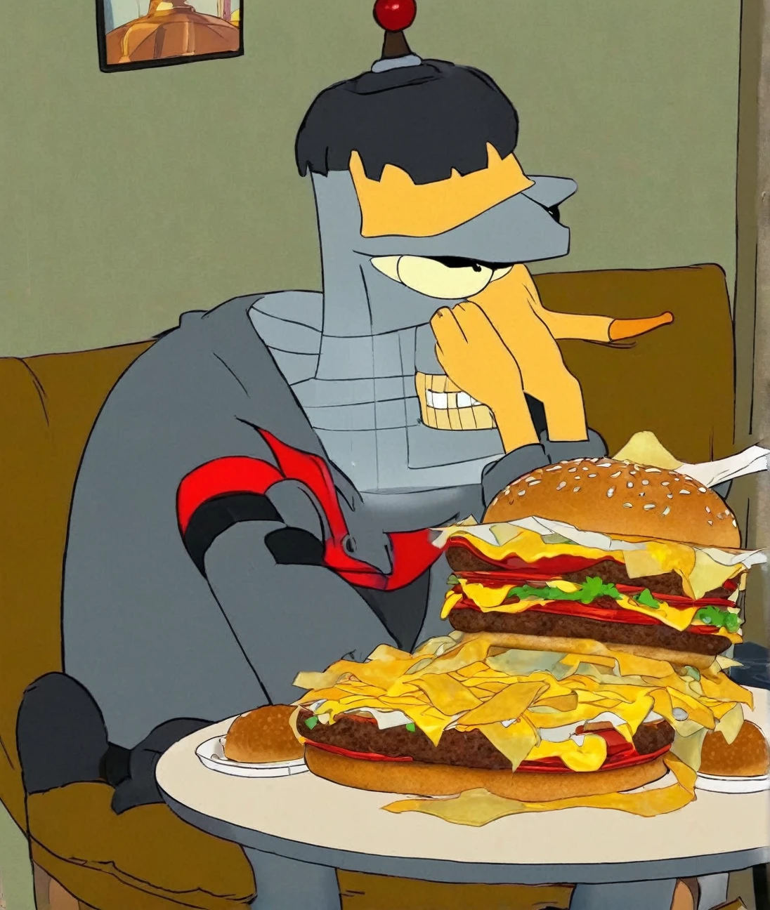 Bigger Fat Bender eating Nacho Cheesy Burger on McDonald, Moscow