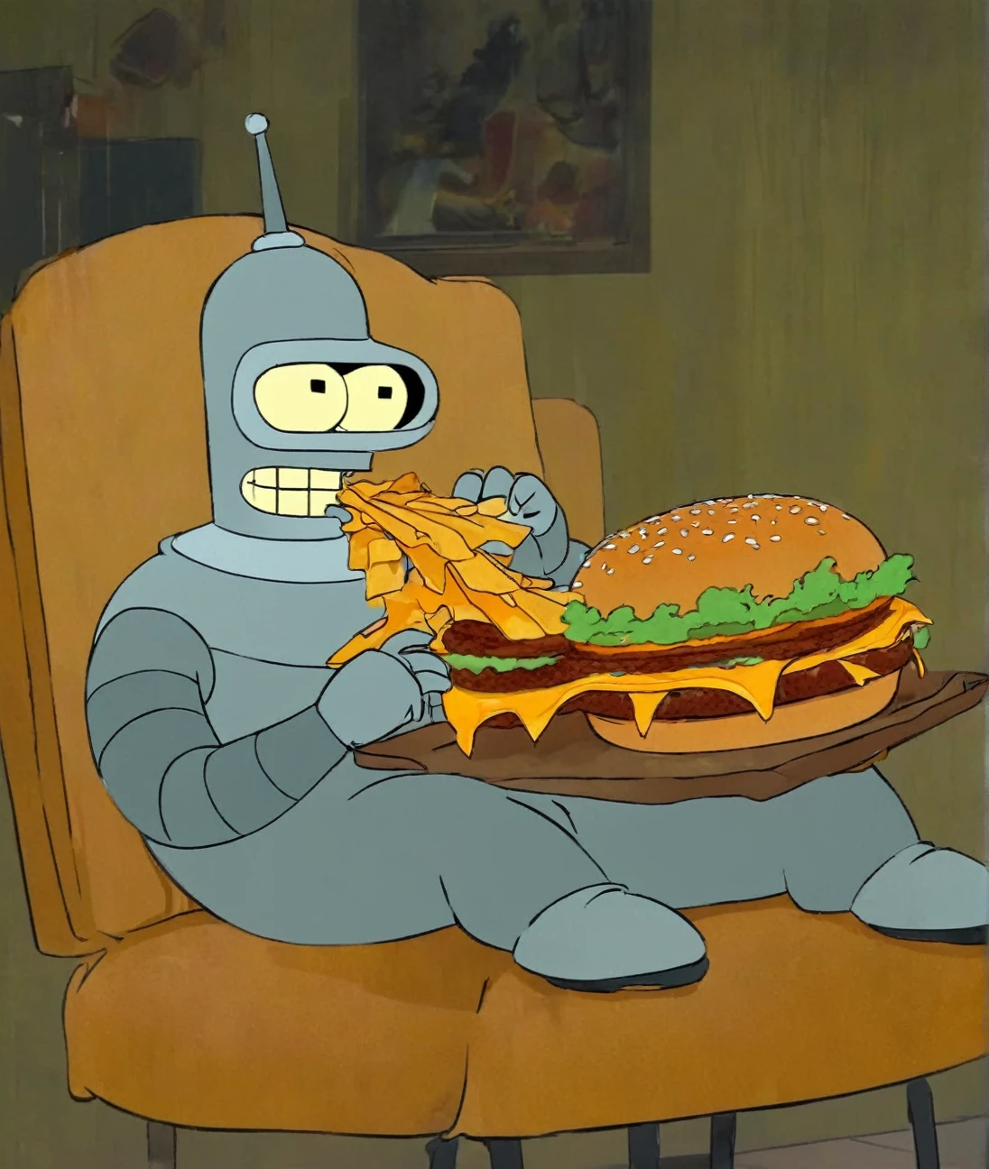 Bigger Fat Bender eating Nacho Cheesy Burger on McDonald, Moscow 