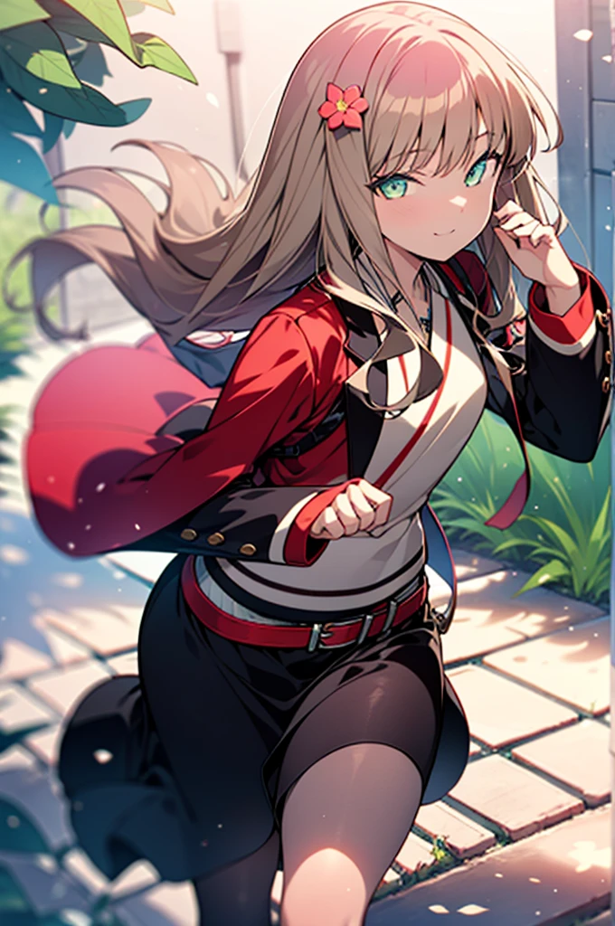 Yume Minami,sss dynazenon ,Brown Hair,Green Eyes,hair tied back,Flower hair ornament,Black Japanese Clothing,Long skirt,Sandals,whole bodyがイラストに入るように,smile,break outdoors, Festival,break looking at viewer, whole body,(Cowboy Shot:1. 5) , break (masterpiece:1.2), Highest quality, High resolution, unity 8k wallpaper, (shape:0.8), (Beautiful and beautiful eyes:1.6), Highly detailed face, Perfect lighting, Extremely detailed CG, (Perfect hands, Perfect Anatomy),