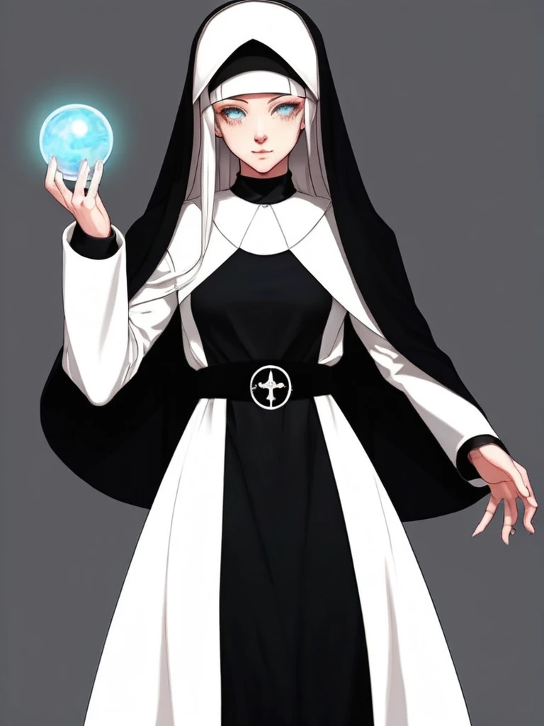 ral-opal, meahophontron, full body, woman face, monja diabolica, looking at camera, body nun clothes, black demon.