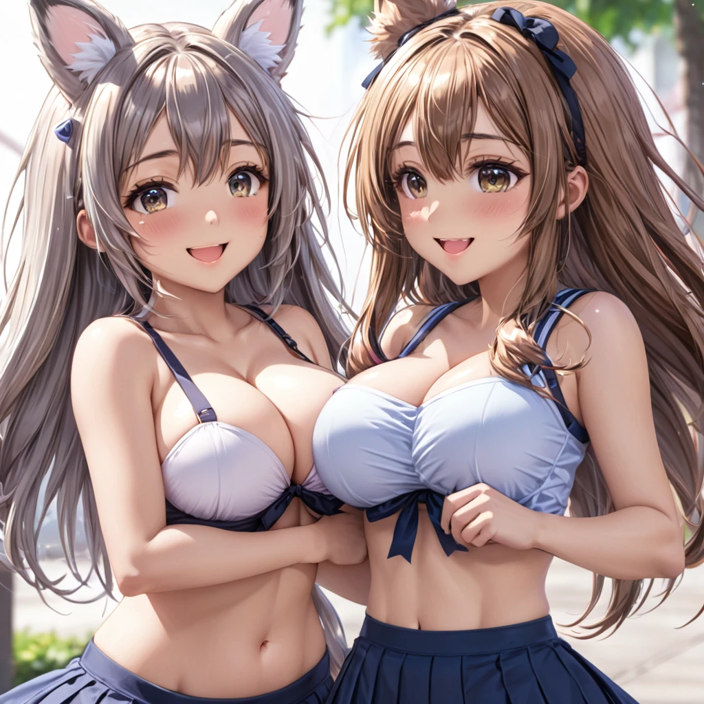 2 girls, face to face, side by side,
bouncing breasts, motion lines, running, furry, sweatdrop, cute smile,
, (oppai loli),
, skirt, gigantic breasts massive breasts huge breasts, topless , high detail