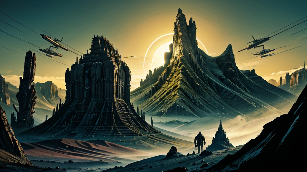 alien landscape with giant monsters