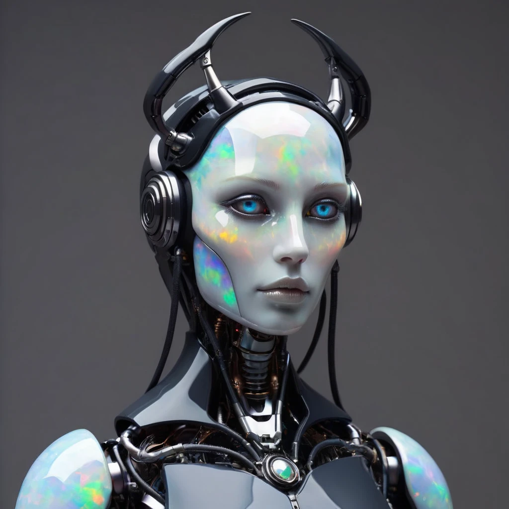 ral-opal, meahophontron, whole body, Woman robot face, bust, diabolic nun theme.