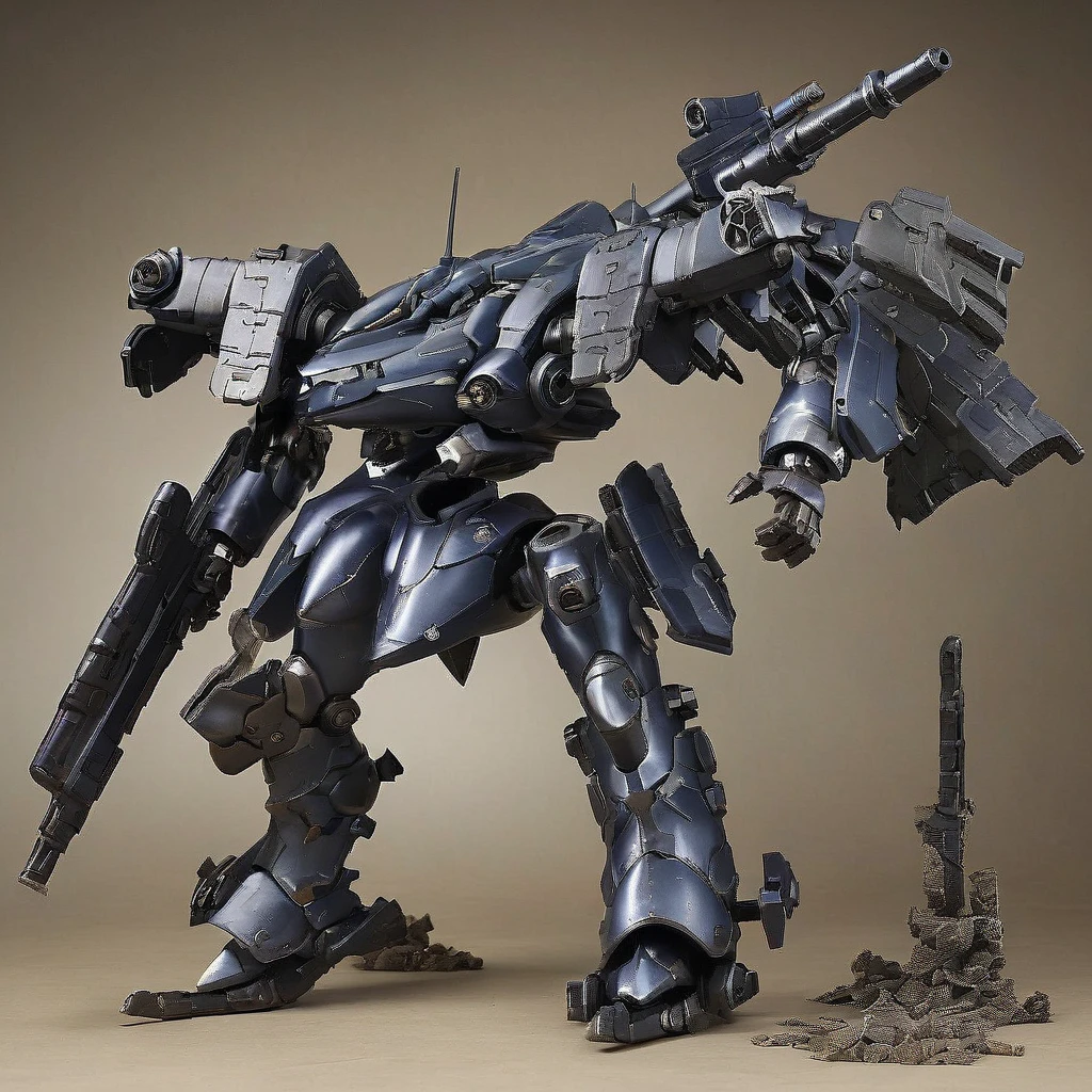 armoredcore style, fighting, breaking armor, ruins,