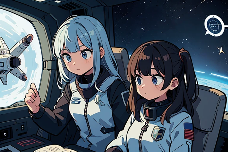girl, Science fiction, uniform, spaceship, Yuri, Cute, action, An adventure, futuristic setting, Space travel, young heroine, Interstellar Travel, , galactic An adventure, Romantic plot, action-packed, space Opera, amazing, sci-fi technology, Dynamic storytelling.