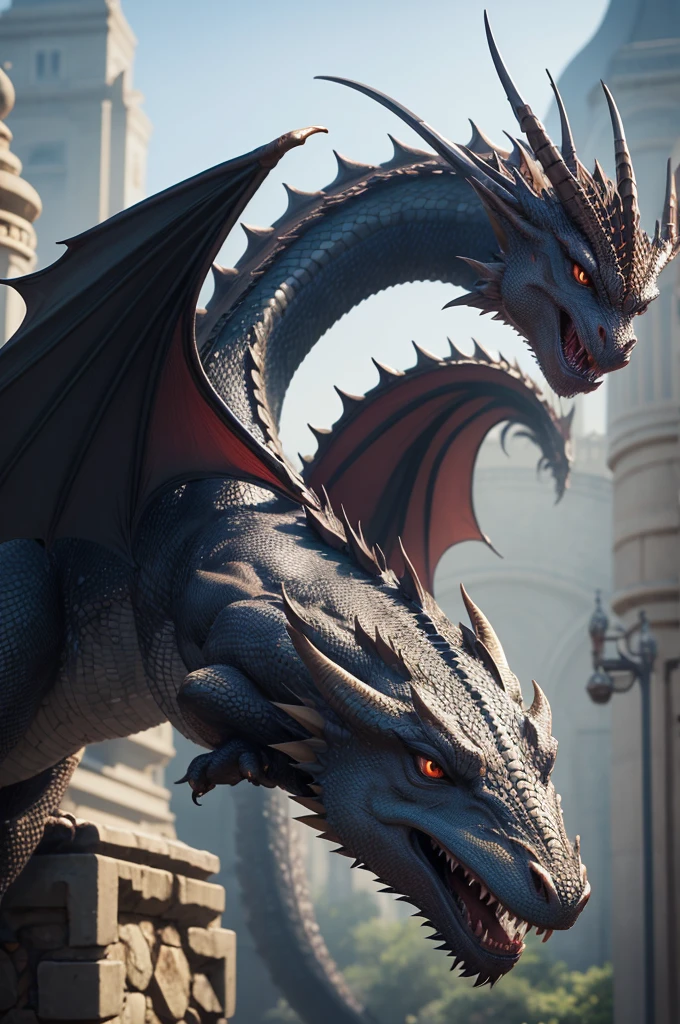 create a picture of a realistic dragon, combining the characteristics of the safi'jiiva dragon with the characteristics of the shagaru magala dragon