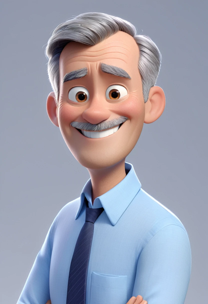 Create a Disney Pixar-style character of a 50-year-old man, very short gray hair, light blue social shirt, no tie, smiling at the camera 3d Pixar style, (best qualityer, 4K, 8K, high resolution, boss of&#39;work of art:1.2), ultra detali, (realisitic, photorealisitic, photo-realisitic:1.37), shiny colors, studio lighting
