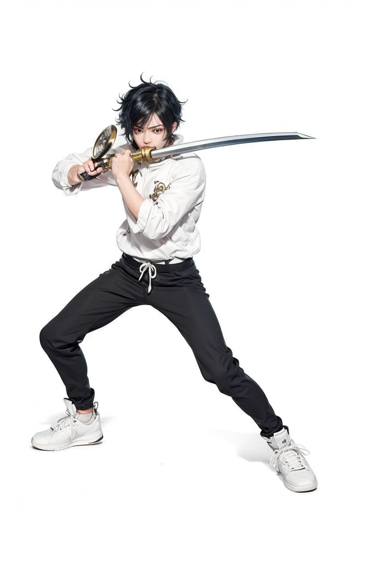 I want a character with this style, but with short curly hair and an omni mask. 