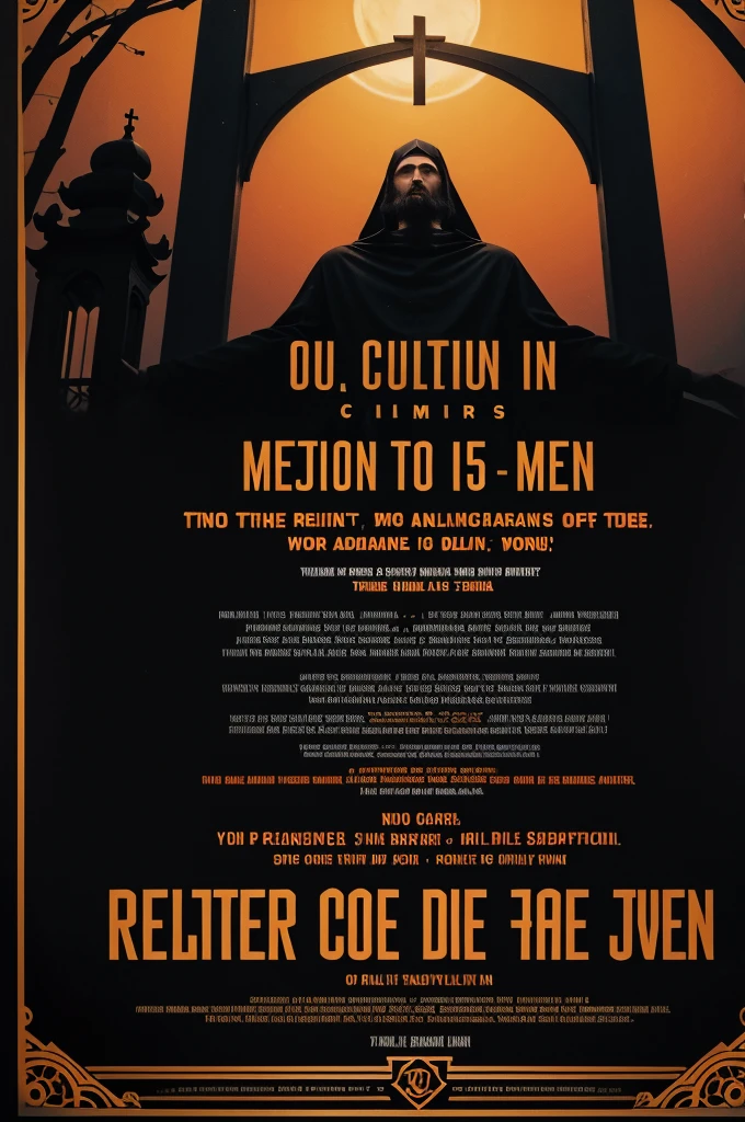 Religious event flyer Cult of Men, in black and orange