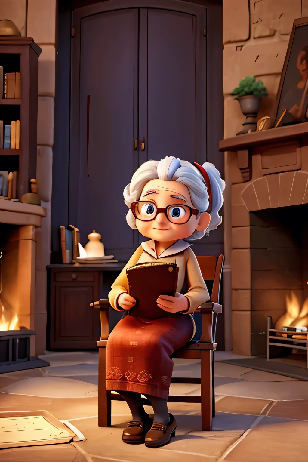 This character is a fact collector with a passion for knowledge and information. The character is supposed to look like a bookworm. It is supposed to be an old woman sitting by the fireplace and telling stories.