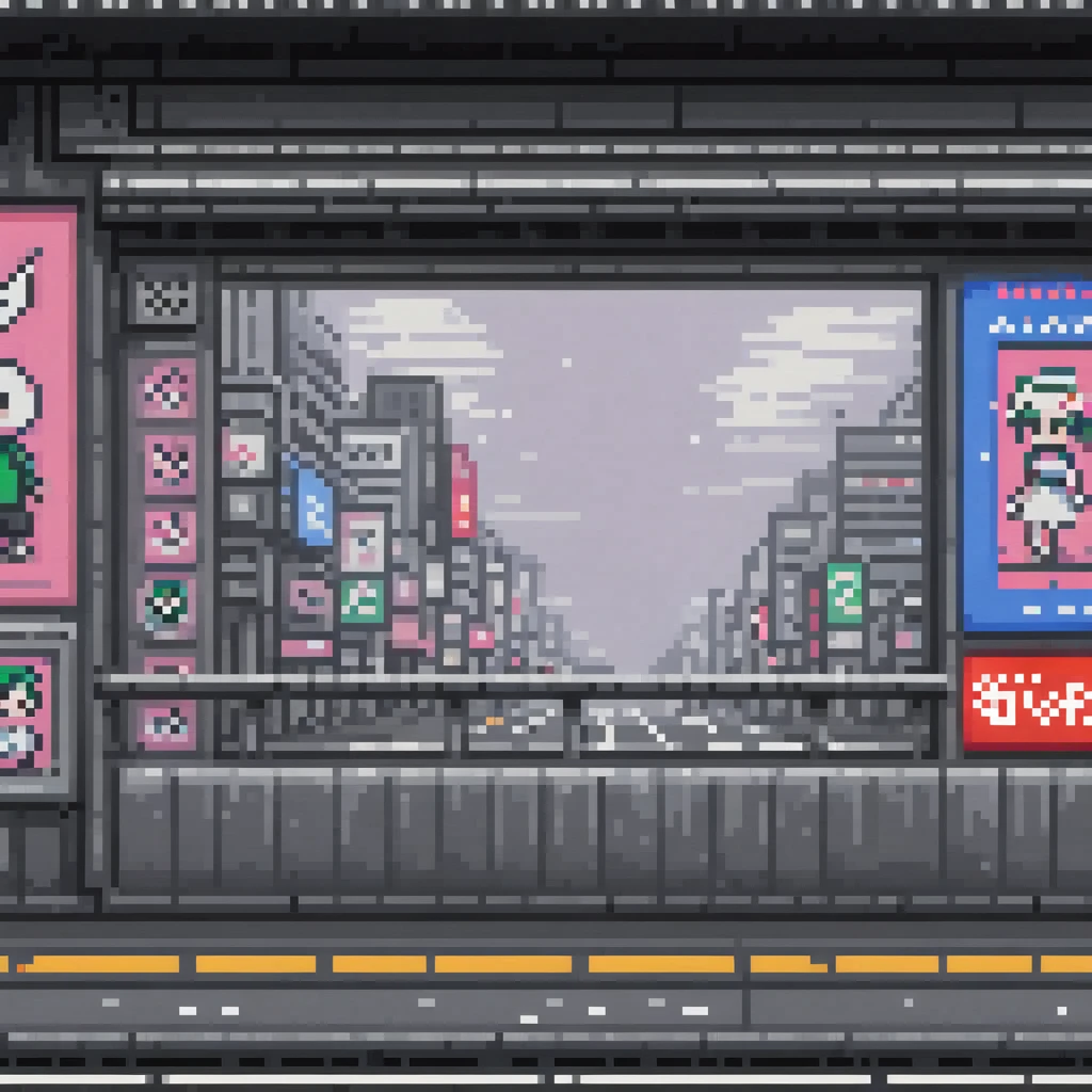 Pixel art, 64 bits, sheet de um viaduto vazio em shinjuku