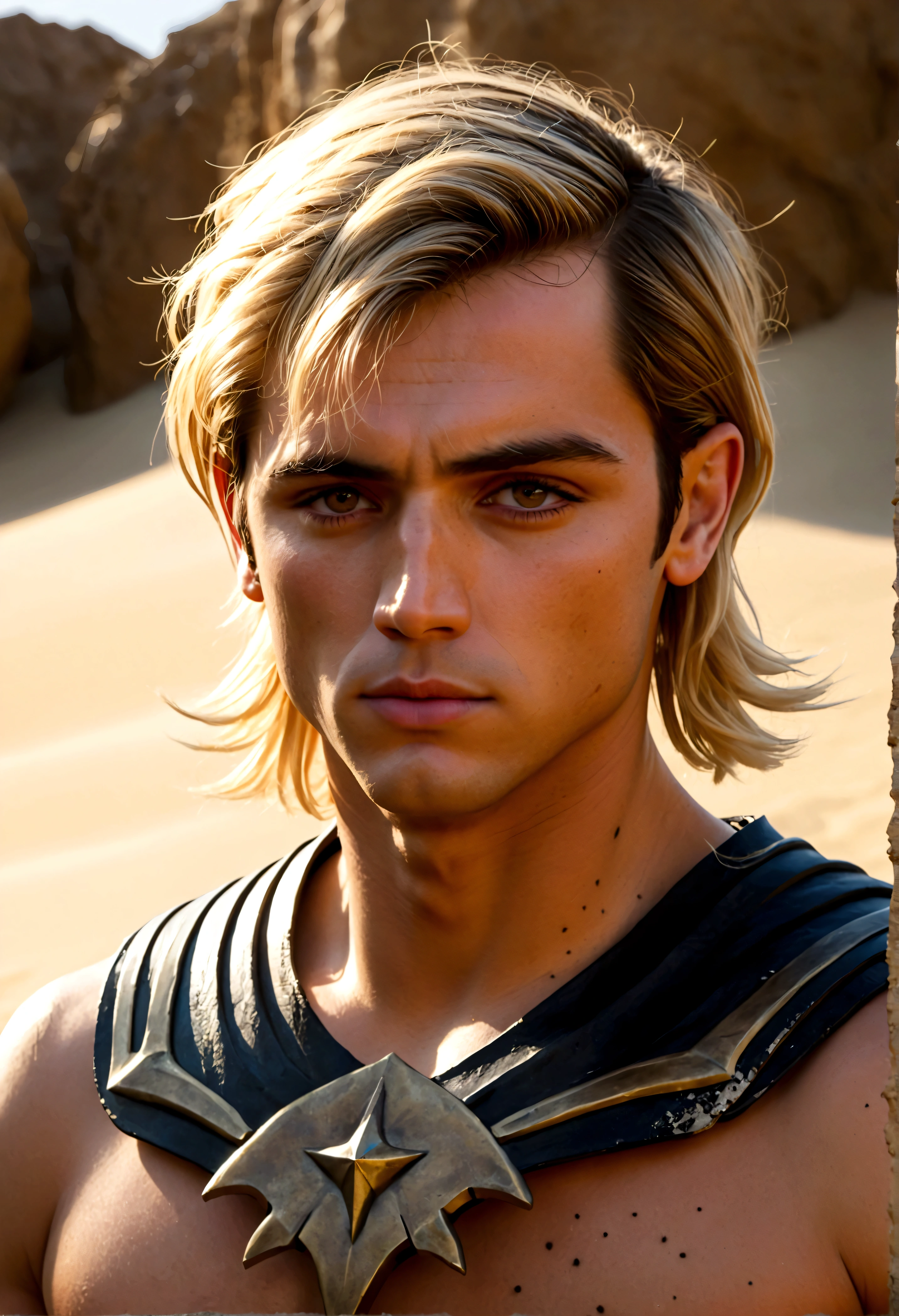 leader of the Sand Captains, has blonde hair and a razor scar on his face 

