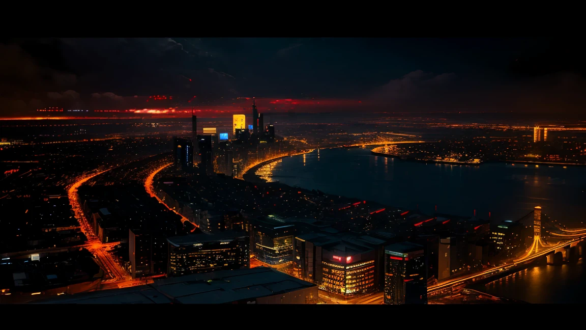 (Tech Black, dystopia:1.2), Overcrowded cities, lights ble and red, captivating beauty, masterpiece, highest quality, realistic digital art, detailed background, 8k wallpaper