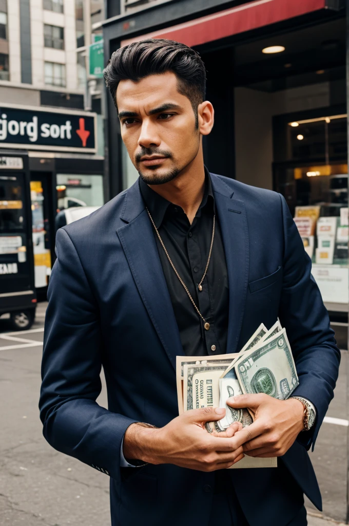 Man with cash surrounding 
