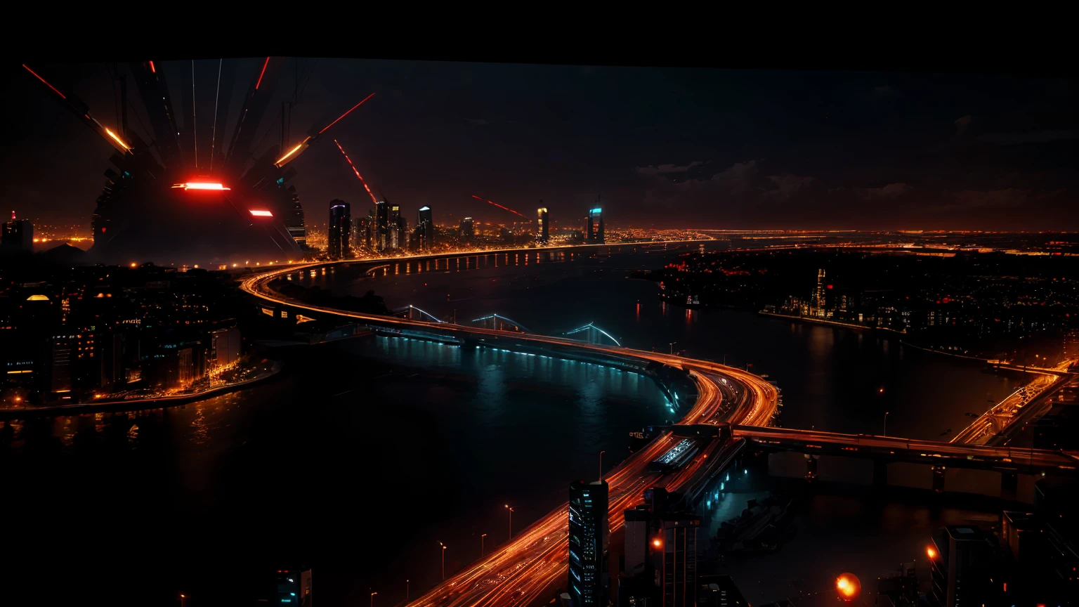 (Tech Black, dystopia:1.2), Overcrowded cities, lights ble and red, captivating beauty, masterpiece, highest quality, realistic digital art, detailed background, 8k wallpaper