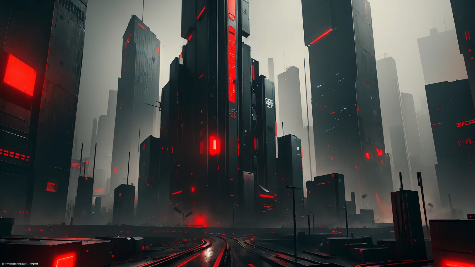 (Tech Black, dystopia:1.2), Overcrowded cities, lights ble and red, captivating beauty, masterpiece, highest quality, realistic digital art, detailed background, 8k wallpaper