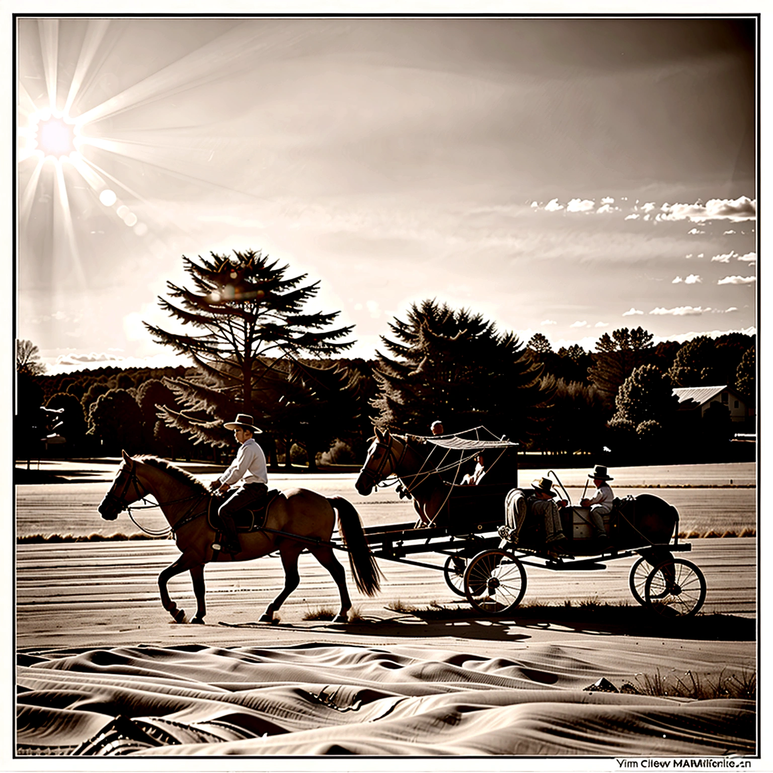 only gray and white, art coloring book page, completely white background, Use only schematics, line art, coloring book, Clean line art, For coloring Simple and clean line art, coloring book page, perfect symmetrical details, Campo Amish: Amish farms in Pennsylvania with horse-drawn buggies traveling country roads, Ripe corn fields ready for harvest., a quilt hanging on a clothesline, and children playing in a sunlit meadow.