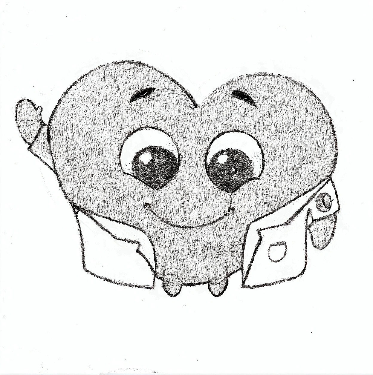 drawing of a coração with a doctor's coat and a stethoscope, coraçãostone original art style, coração eyes, coração kidney lungs, personagem fofo, man with a blue coração, coração of the internet, small coração - shaped face, full coração - shaped face, inspirado em Jim Dine, coraçãostone, (coração), cinza antropomórfico, mascote do cereal